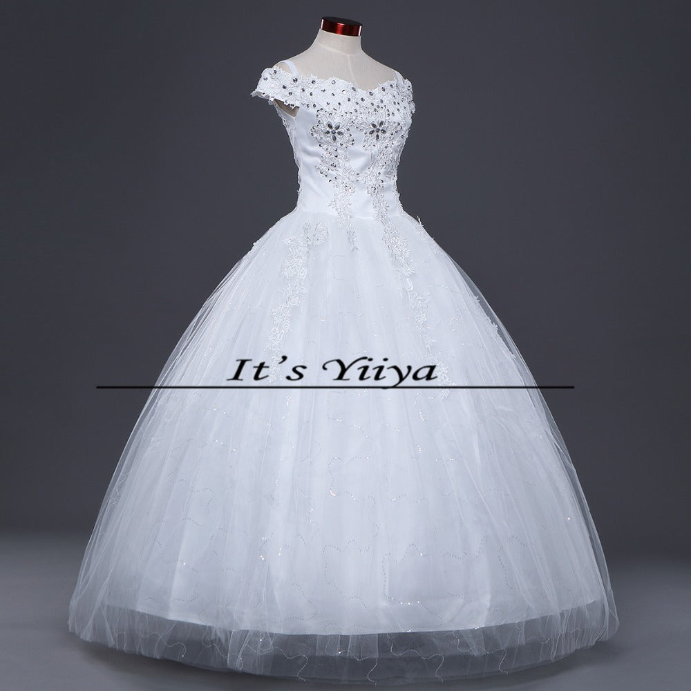 Free shipping White Wedding Ball Gowns Short Sleeves Boat Neck Cheap Princess Vestidos De Novia Wedding Frock Bride Dress HS242