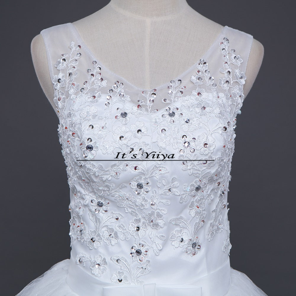 Free shipping YiiYa 2016 new V-neck Sleeveless Wedding Dresses Trailing Wedding Frocks White Train Bride Vestidos De Novia HS225