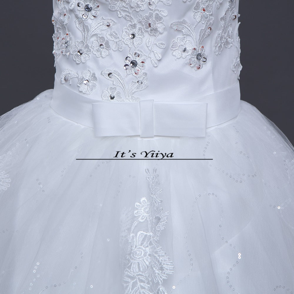 Free shipping YiiYa 2016 new V-neck Sleeveless Wedding Dresses Trailing Wedding Frocks White Train Bride Vestidos De Novia HS225