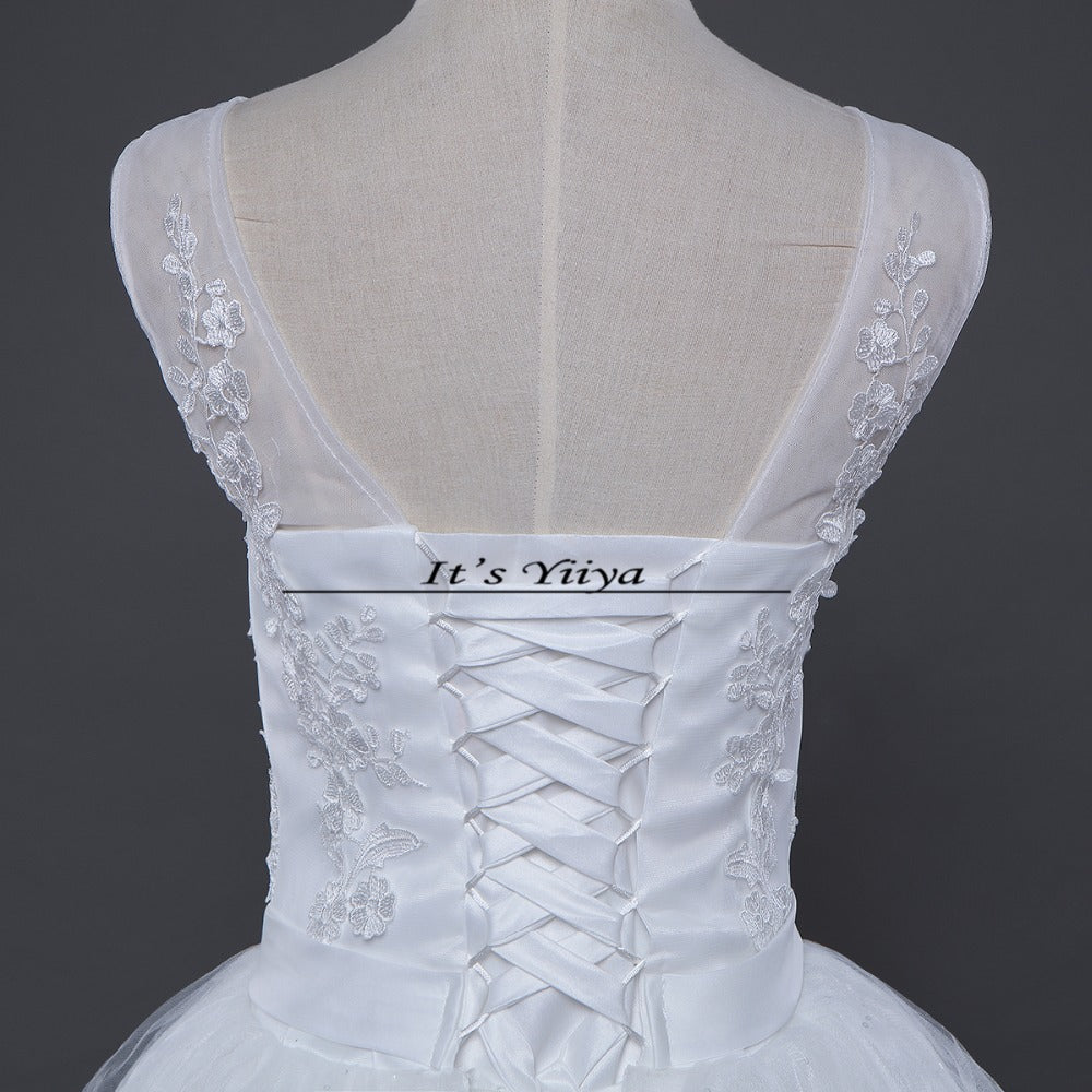 Free shipping YiiYa 2016 new V-neck Sleeveless Wedding Dresses Trailing Wedding Frocks White Train Bride Vestidos De Novia HS225