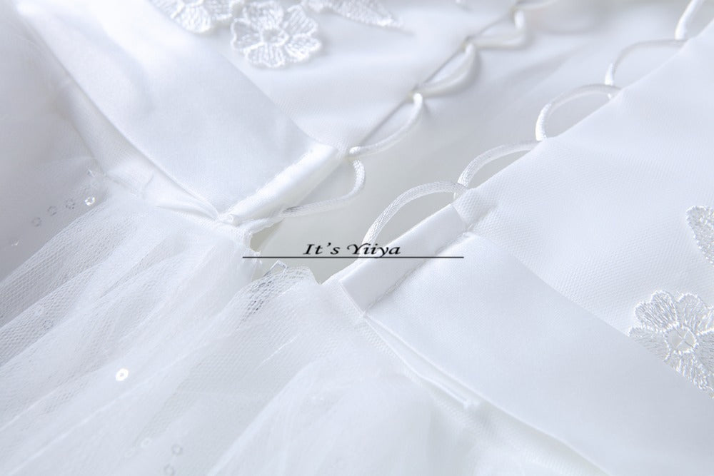 Free shipping YiiYa 2016 new V-neck Sleeveless Wedding Dresses Trailing Wedding Frocks White Train Bride Vestidos De Novia HS225