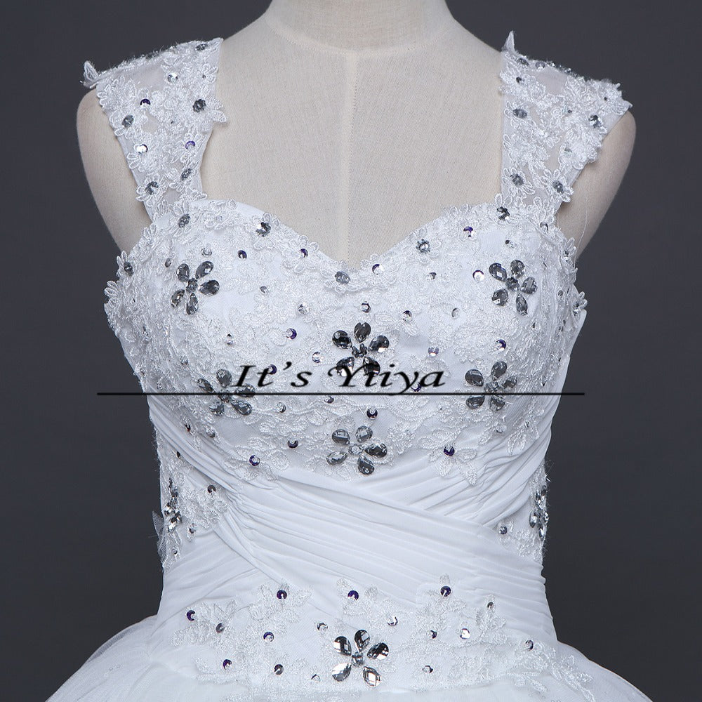 Free Shipping Wedding Dress 2016 White Princess Wedding Frock Sequins Handmake Lace up Vestidos De Novia for Bride Ball Gown H62