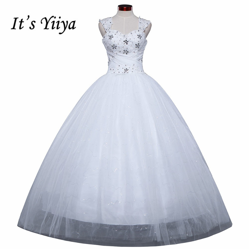 Free Shipping Wedding Dress 2016 White Princess Wedding Frock Sequins Handmake Lace up Vestidos De Novia for Bride Ball Gown H62