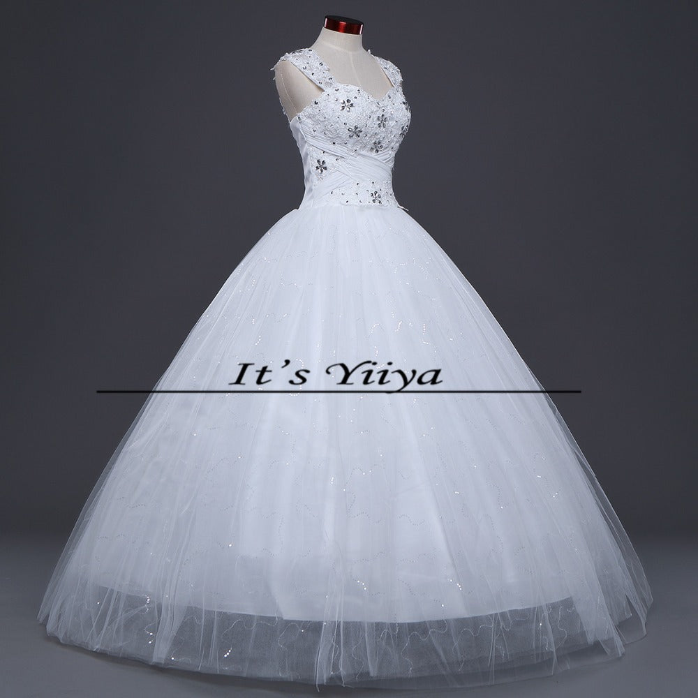Free Shipping Wedding Dress 2016 White Princess Wedding Frock Sequins Handmake Lace up Vestidos De Novia for Bride Ball Gown H62