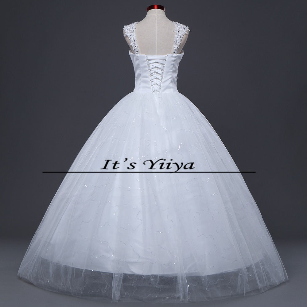 Free Shipping Wedding Dress 2016 White Princess Wedding Frock Sequins Handmake Lace up Vestidos De Novia for Bride Ball Gown H62