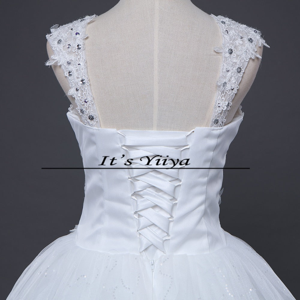Free Shipping Wedding Dress 2016 White Princess Wedding Frock Sequins Handmake Lace up Vestidos De Novia for Bride Ball Gown H62
