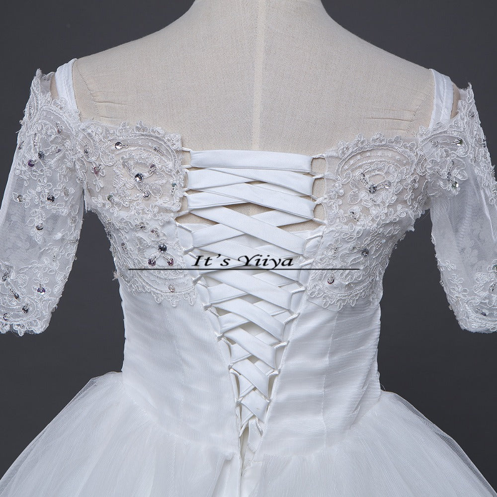 Free shipping new arrival White Boat neck Half Sleeves Quality Princess Sex Wedding Dress Frock Gowns Vestidos De Novia DH1560