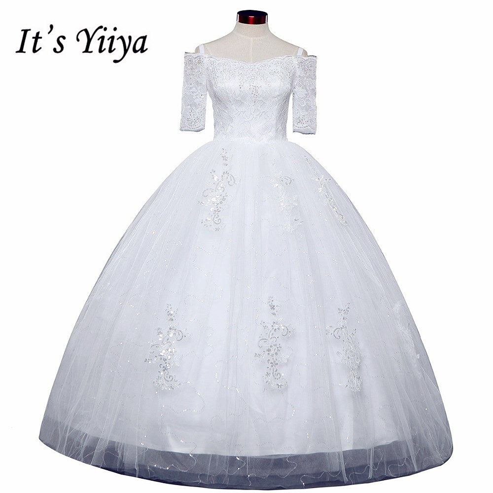 Free shipping New 2017 Summer Boat Neck Lace Half Sleeve Wedding Dresses Plus size Princess Bride Frocks Vestidos De Novia HS247