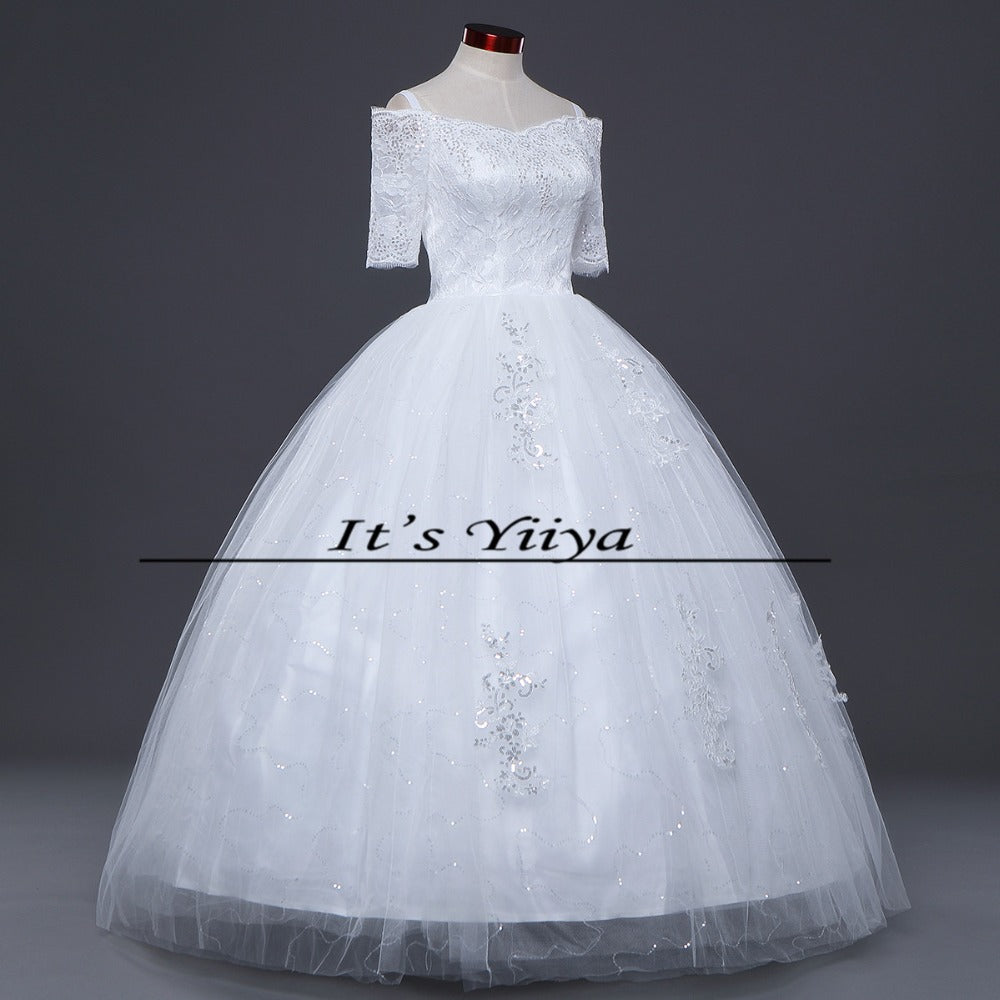 Free shipping New 2017 Summer Boat Neck Lace Half Sleeve Wedding Dresses Plus size Princess Bride Frocks Vestidos De Novia HS247