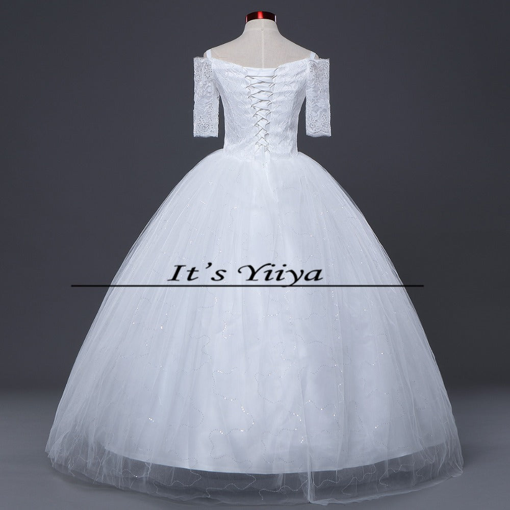 Free shipping New 2017 Summer Boat Neck Lace Half Sleeve Wedding Dresses Plus size Princess Bride Frocks Vestidos De Novia HS247