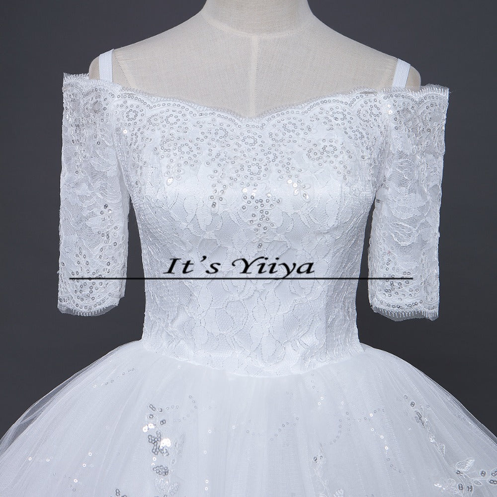 Free shipping New 2017 Summer Boat Neck Lace Half Sleeve Wedding Dresses Plus size Princess Bride Frocks Vestidos De Novia HS247