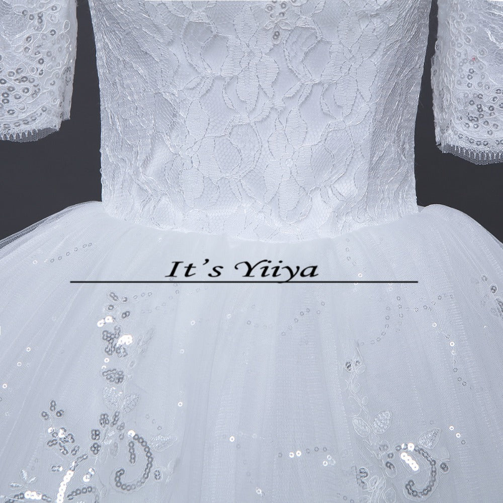 Free shipping New 2017 Summer Boat Neck Lace Half Sleeve Wedding Dresses Plus size Princess Bride Frocks Vestidos De Novia HS247