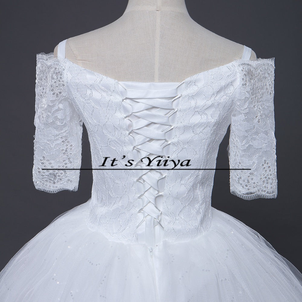 Free shipping New 2017 Summer Boat Neck Lace Half Sleeve Wedding Dresses Plus size Princess Bride Frocks Vestidos De Novia HS247