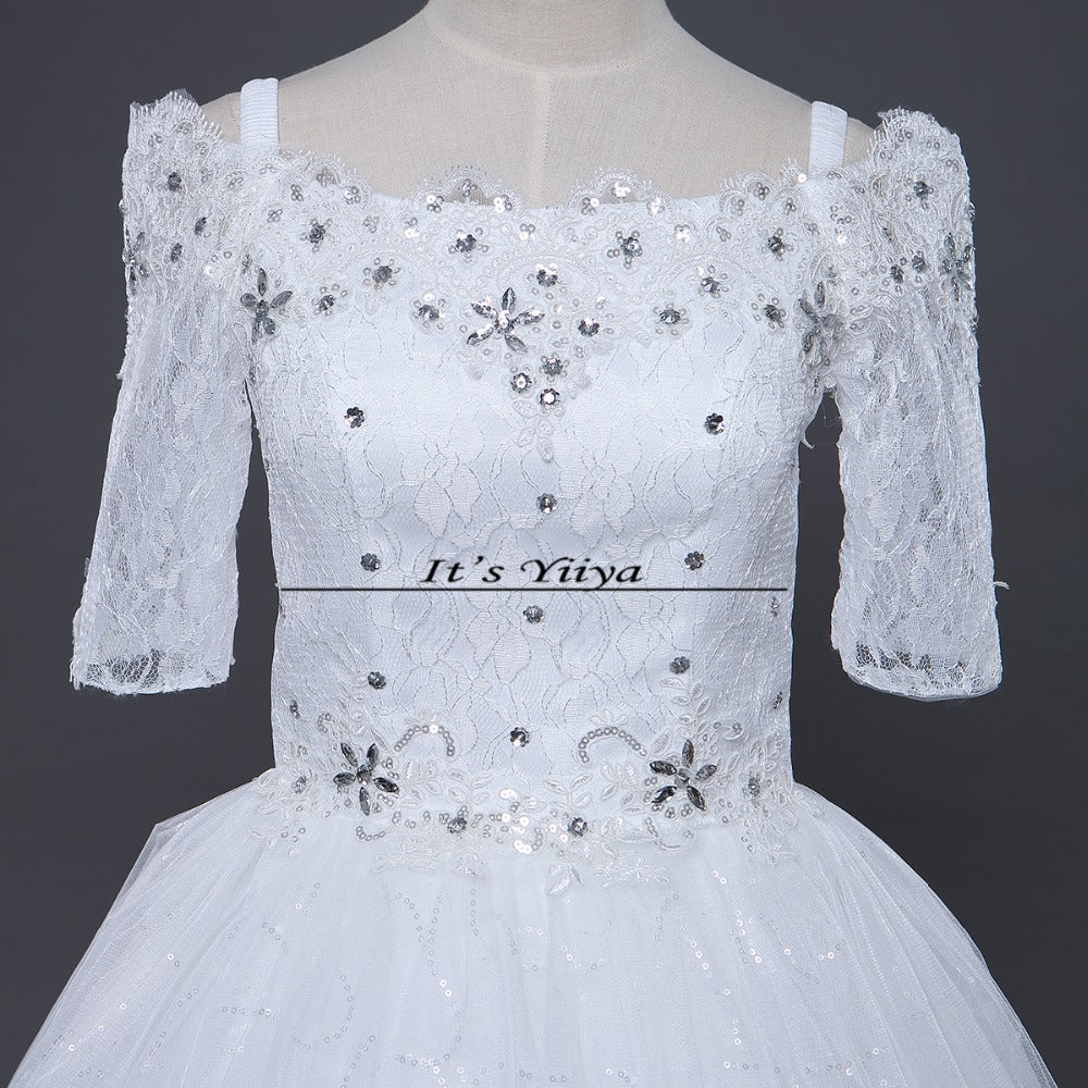 Free shipping New 2016 Half Sleeves Wedding Dresses Sexy Lace red White Wedding Ball Gowns Wedding Frocks Vestidos De Novia H79