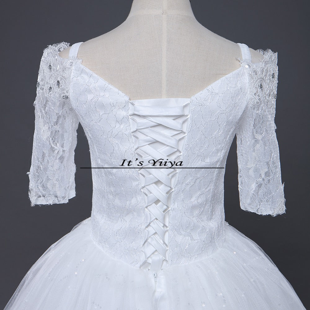 Free shipping New 2016 Half Sleeves Wedding Dresses Sexy Lace red White Wedding Ball Gowns Wedding Frocks Vestidos De Novia H79