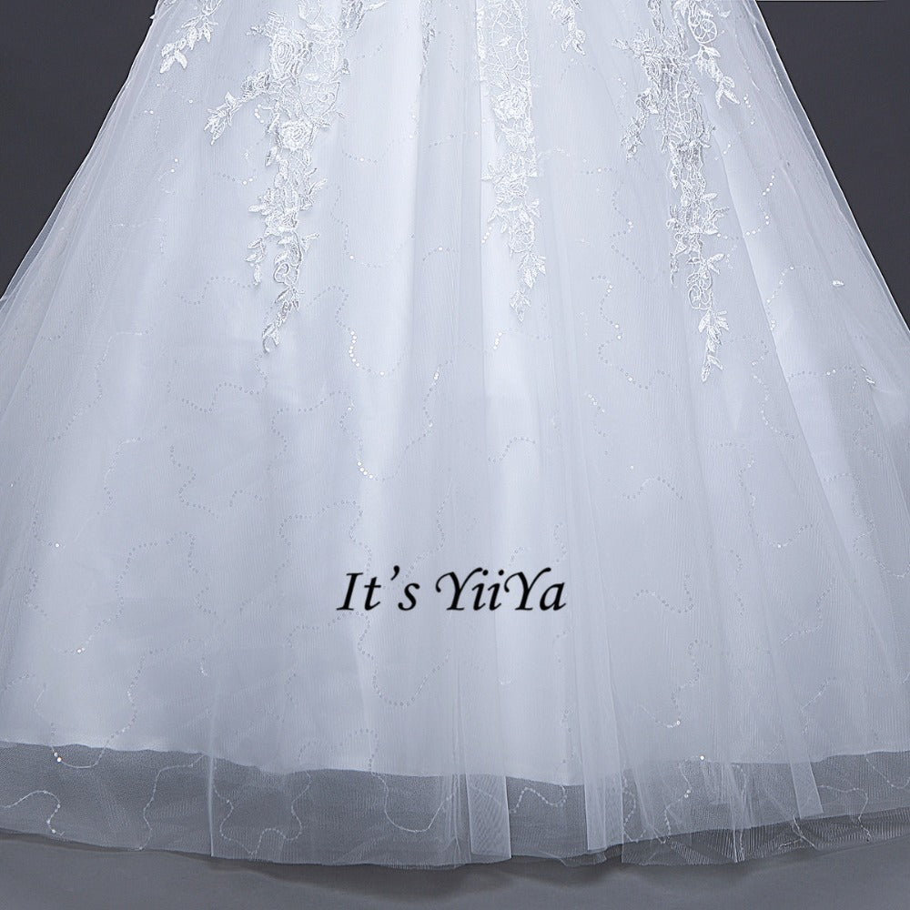 Free Shipping Long train Wedding dresses O-neck Vestidos De Novia Off white dress Bridal Ball gowns Long sleeve Frocks IY033