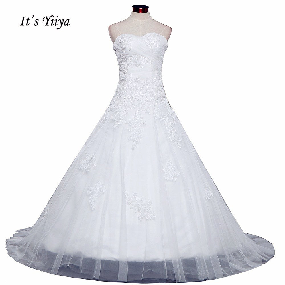Vestidos De Novia Free Shipping Strapless Appliques Wedding dresses Bridal Ball gowns Sexy Sleeveless Train Frocks IY025
