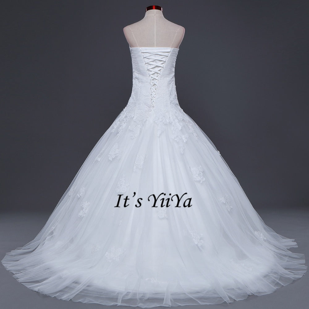 Vestidos De Novia Free Shipping Strapless Appliques Wedding dresses Bridal Ball gowns Sexy Sleeveless Train Frocks IY025