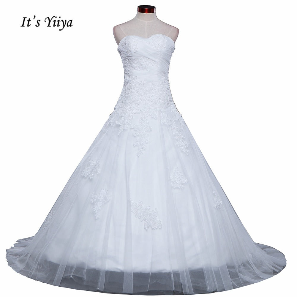 Vestidos De Novia Free Shipping Strapless Appliques Wedding dresses Bridal Ball gowns Sexy Sleeveless Train Frocks IY025