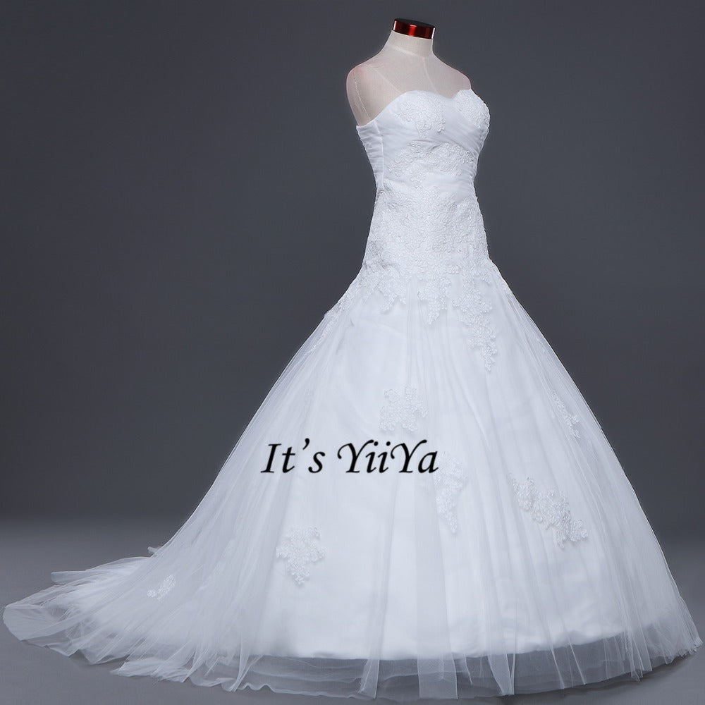Vestidos De Novia Free Shipping Strapless Appliques Wedding dresses Bridal Ball gowns Sexy Sleeveless Train Frocks IY025
