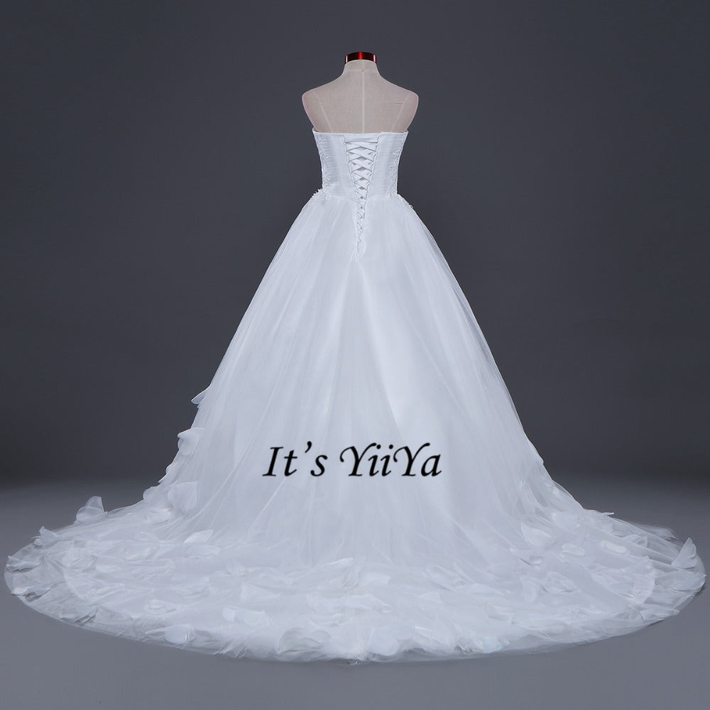 Free shipping New Arrival Strapless Sleeveless Wedding Dresses Long Train Gowns Appliques Frocks dress Vestidos De Novia IY010
