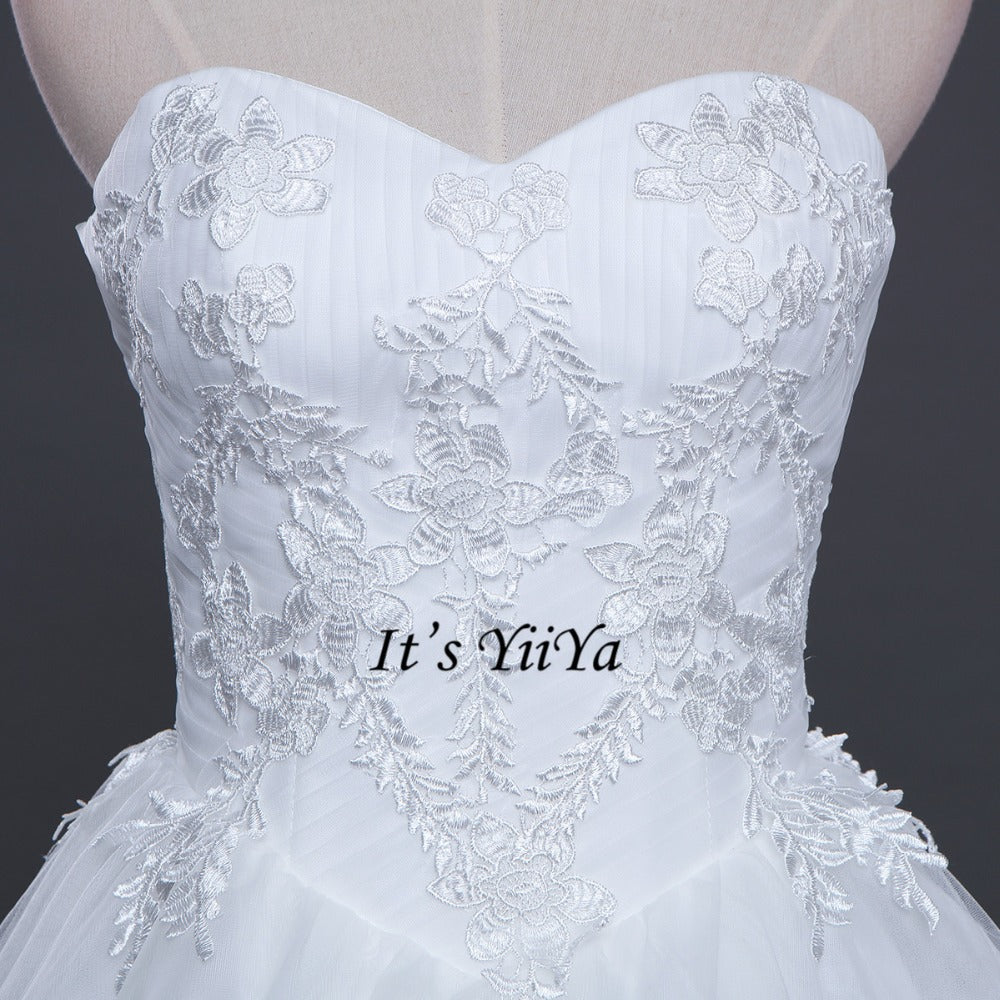 Free shipping New Arrival Strapless Sleeveless Wedding Dresses Long Train Gowns Appliques Frocks dress Vestidos De Novia IY010