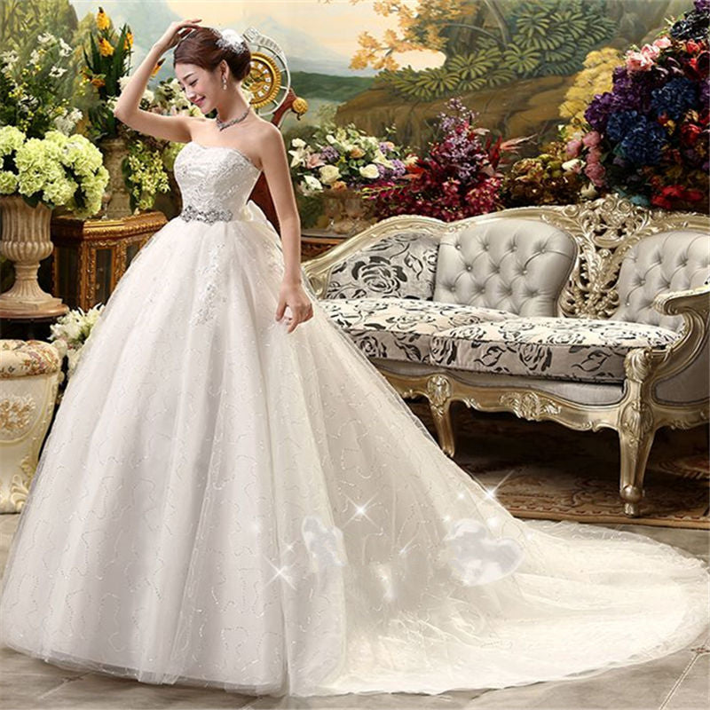 It's YiiYa 2017 new quality white train handmade wedding gowns frocks special wedding dress Vestidos De Novia XXN097