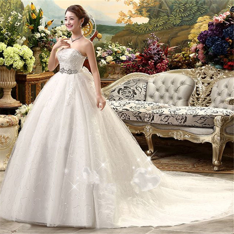 It's YiiYa 2017 new quality white train handmade wedding gowns frocks special wedding dress Vestidos De Novia XXN097