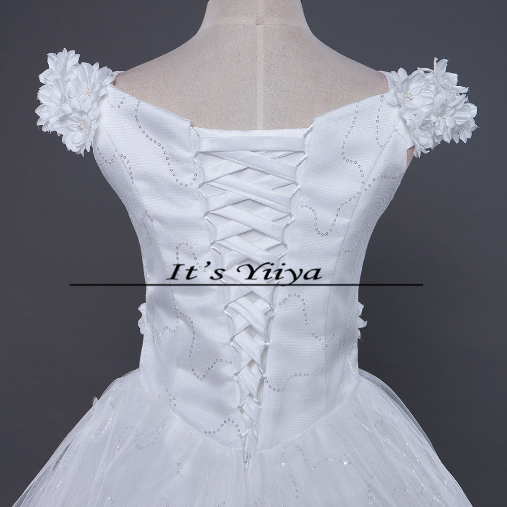 DHL Free Shipping New Train White Vestidos De Novia Design Bride Wedding frocks Boat Neck Flowers Bridal Wedding dresses TH82