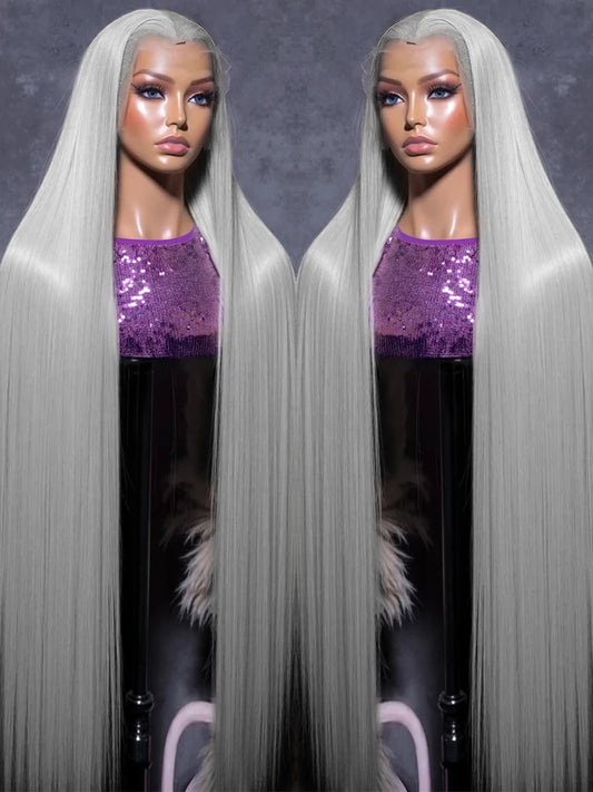 250 Density 13x6 Silver Grey Straight HD 613 Colored Lace Front Wig