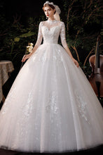Load image into Gallery viewer, High Neck Wedding Dress Three Quarter Sleeve Lace Up Ball Gown
