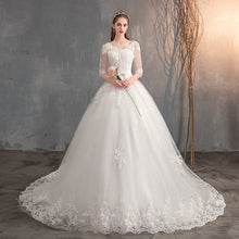 Load image into Gallery viewer, Lace Embroidery Half Sleeve Wedding Dresses Long Train Wedding Gown Belt V Neck Elegant
