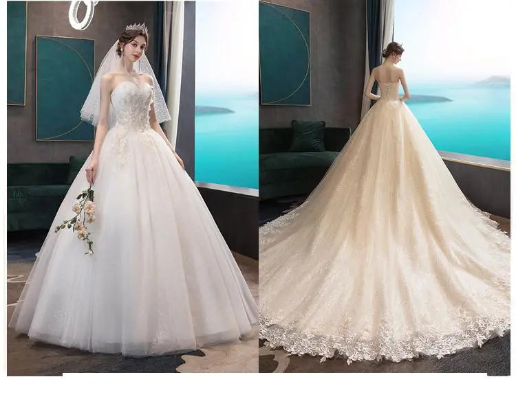 Wedding Dress Gryffon Classic Strapless Wedding Gown With Train Lace Up Ball Gown