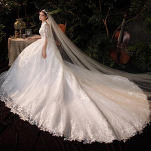 Load image into Gallery viewer, High Neck Wedding Dress Three Quarter Sleeve Lace Up Ball Gown
