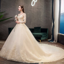 Load image into Gallery viewer, Full Sleeve Wedding Dress With Train Ball Gown Princess Luxury Lace Vestido De Noiva Custom Size
