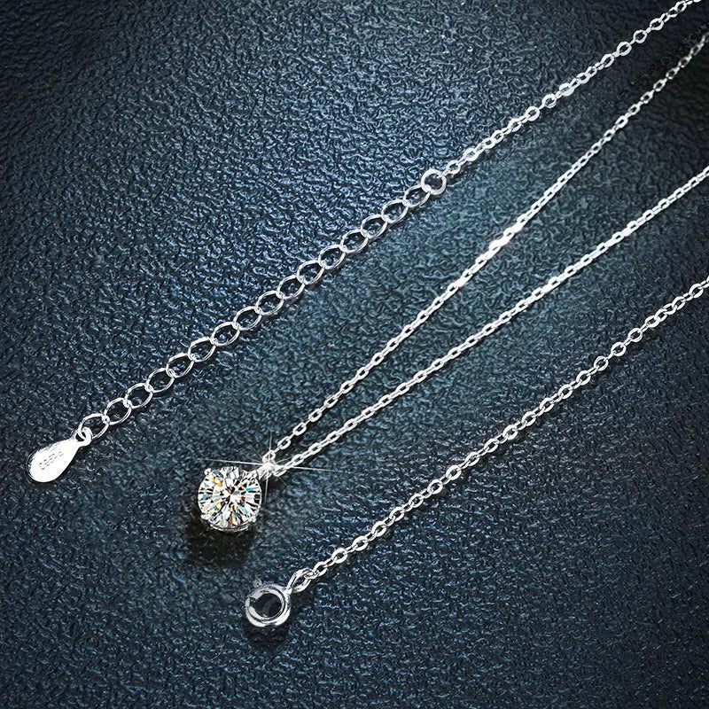 Trendy 925 Sterling Silver 1-3 Carat D Color Moissanite Pendant Necklace