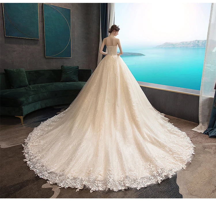Wedding Dress Gryffon Classic Strapless Wedding Gown With Train Lace Up Ball Gown