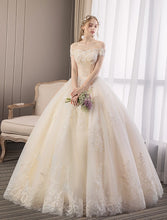 Load image into Gallery viewer, 2023 Off White Sexy Boat Neck Wedding Dress Beautiful Lace Flower Ball Gown Off The Shoulder Princess Bridal Dress Custom Made
