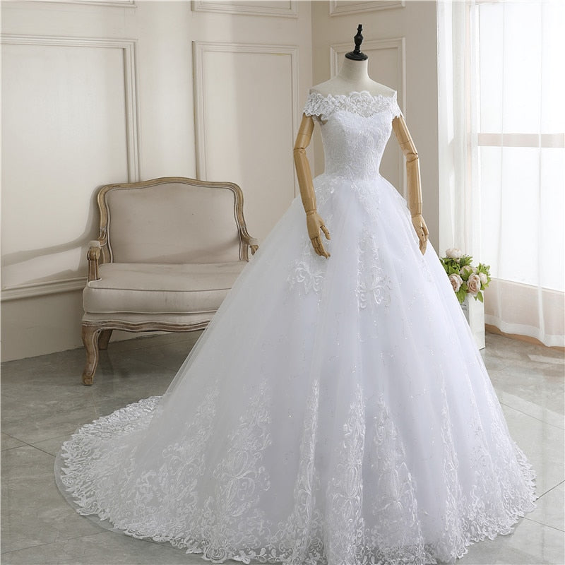 New Arrival Wedding Dress Sleeveless Organza Court Train Lace Up Ball Gown Off The Shoulder Princess Wedding Gown