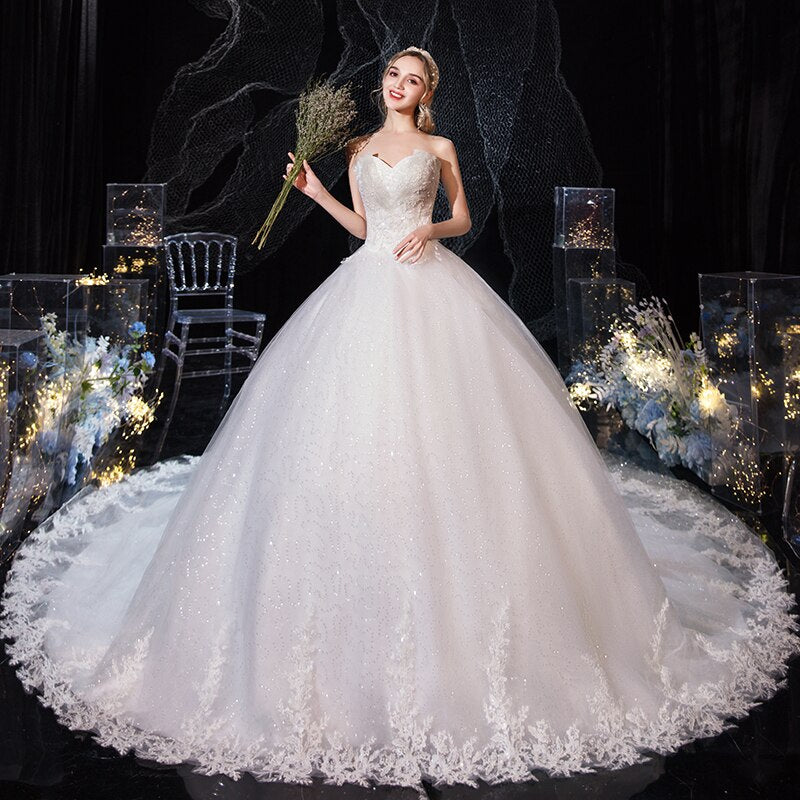 Wedding Dress 2023 New Luxury Strapless Wedding Dress With Train Princess Bling Bling Vestido De Noiva Plus Size