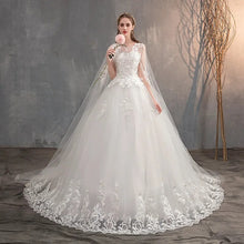 Load image into Gallery viewer, Long Cap Lace Wedding Gown With Long Train Embroidery Bridal Dress
