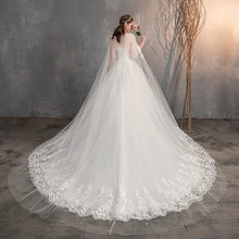 Load image into Gallery viewer, Long Cap Lace Wedding Gown With Long Train Embroidery Bridal Dress
