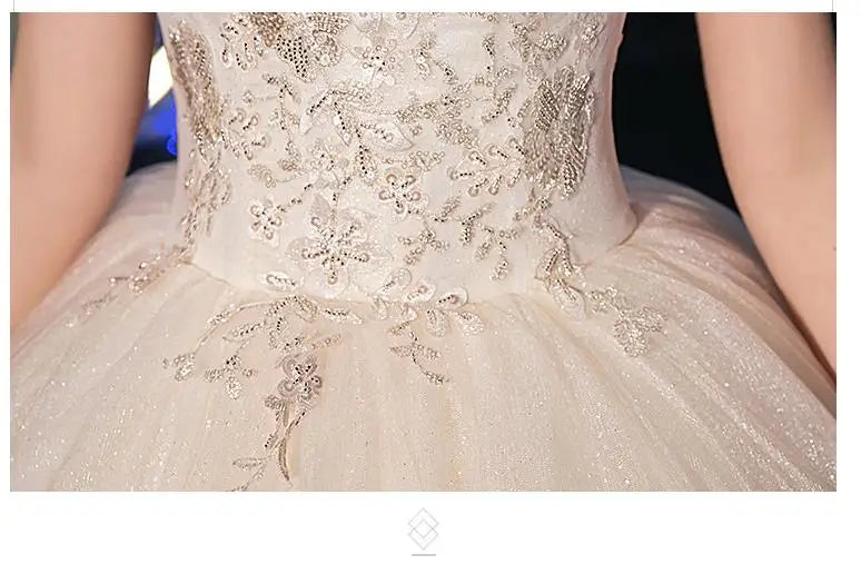 Lace Appliques Sweet Elegant Off Shoulder Sequined Bride Princess Gowns