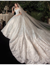 Load image into Gallery viewer, Elegant Boat Neck Wedding Gown With Train Princess Luxury Lace
