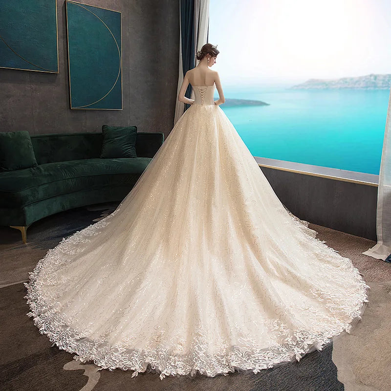 Wedding Dress Gryffon Classic Strapless Wedding Gown With Train Lace Up Ball Gown