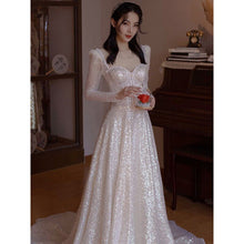 Load image into Gallery viewer, Long Sleeve Sweatheart Neck A Line Wedding Dress
