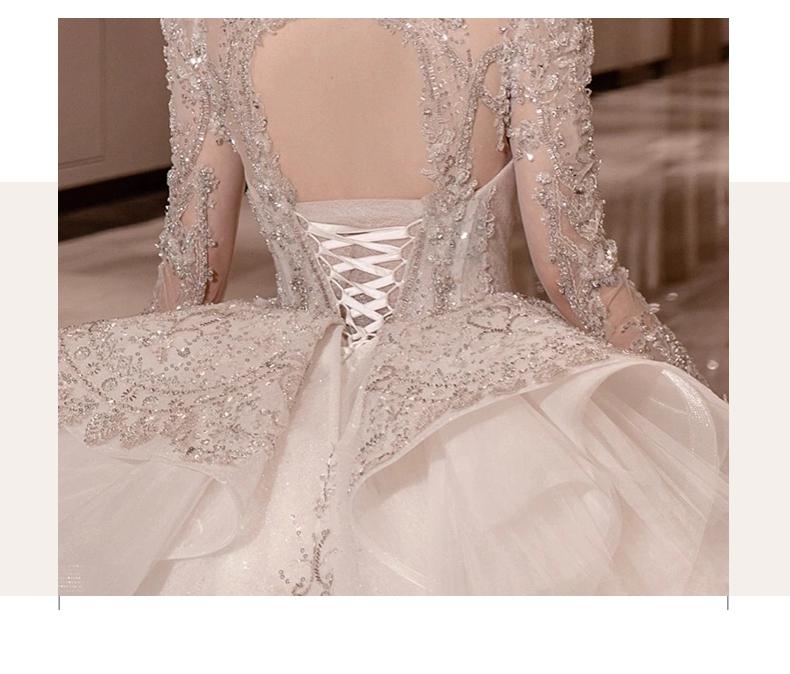 Long Train Wedding Dress Ball Gown Long Sleeve Winter Beading Wedding Gowns