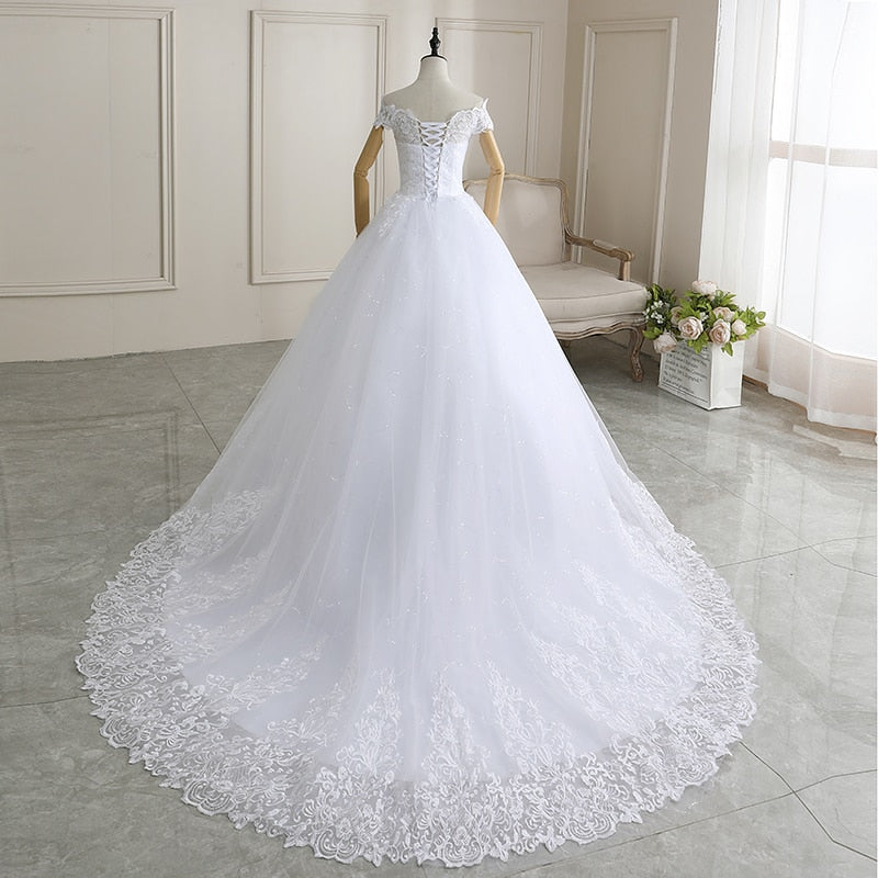 New Arrival Wedding Dress Sleeveless Organza Court Train Lace Up Ball Gown Off The Shoulder Princess Wedding Gown