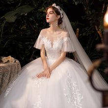 Load image into Gallery viewer, Short Sleeve Lace Wedding Dresses Luxury Bridal Lace Up Ball Gown
