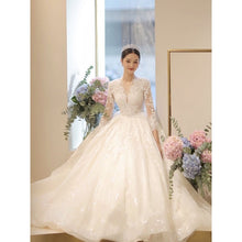 Load image into Gallery viewer, Long Sleeve New Winter V-neck Flower Ball Gown Dresse
